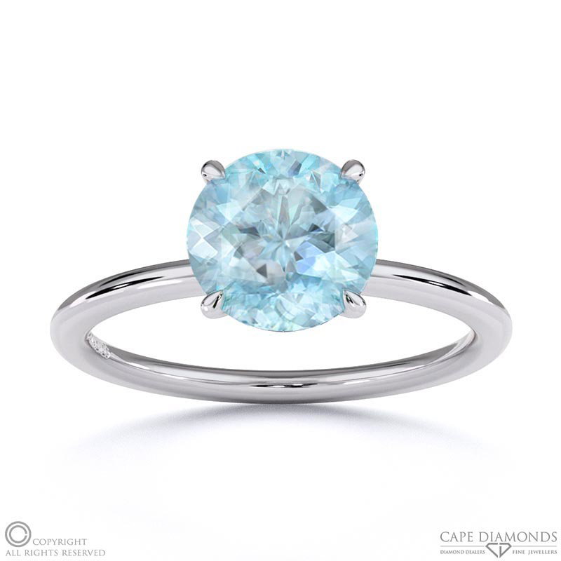 Paraiba Or Blue Tourmaline Round Hidden Halo Engagement Ring White Gold