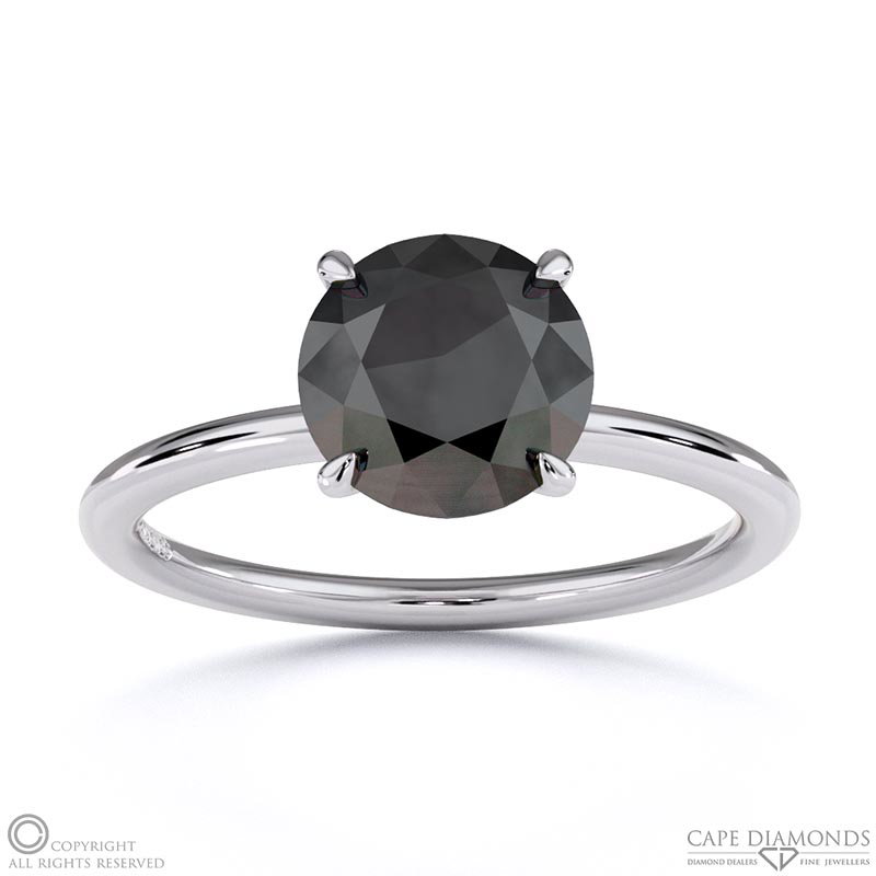 Black Lab Grown Diamond Round Hidden Halo Engagement Ring White Gold