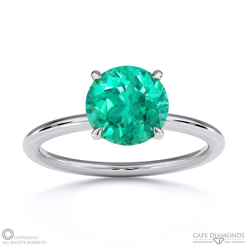 Tourmaline Round Hidden Halo Engagement Ring White Gold