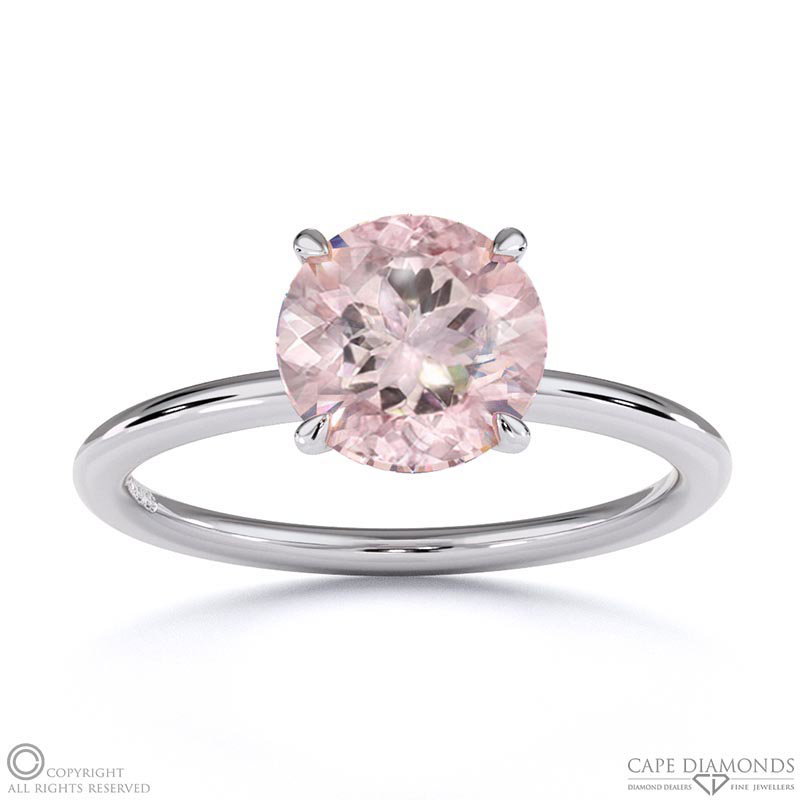 Morganite Round Hidden Halo Engagement Ring White Gold