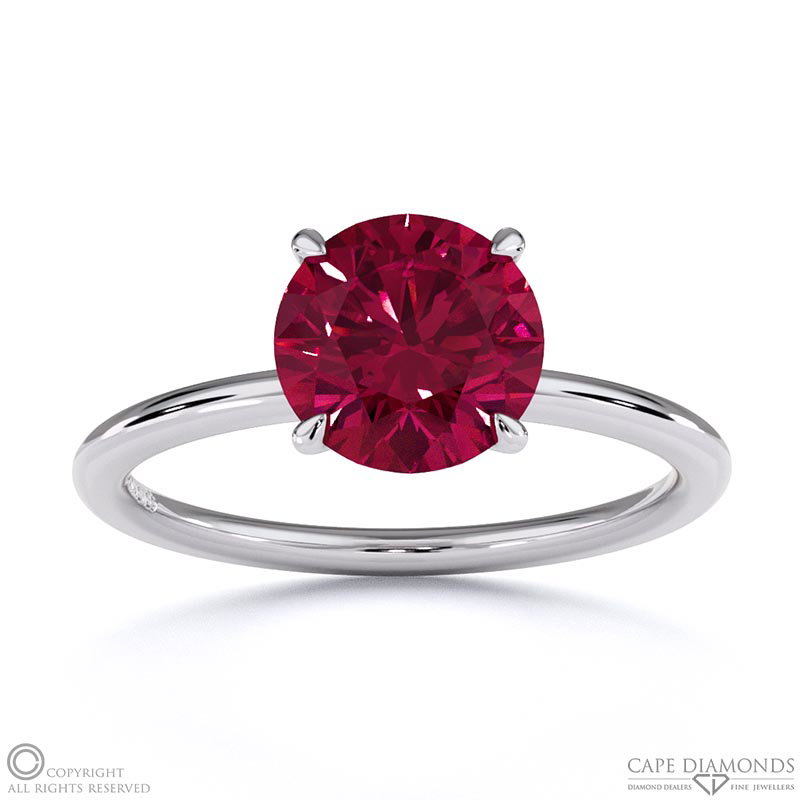 Ruby Round Hidden Halo Engagement Ring White Gold