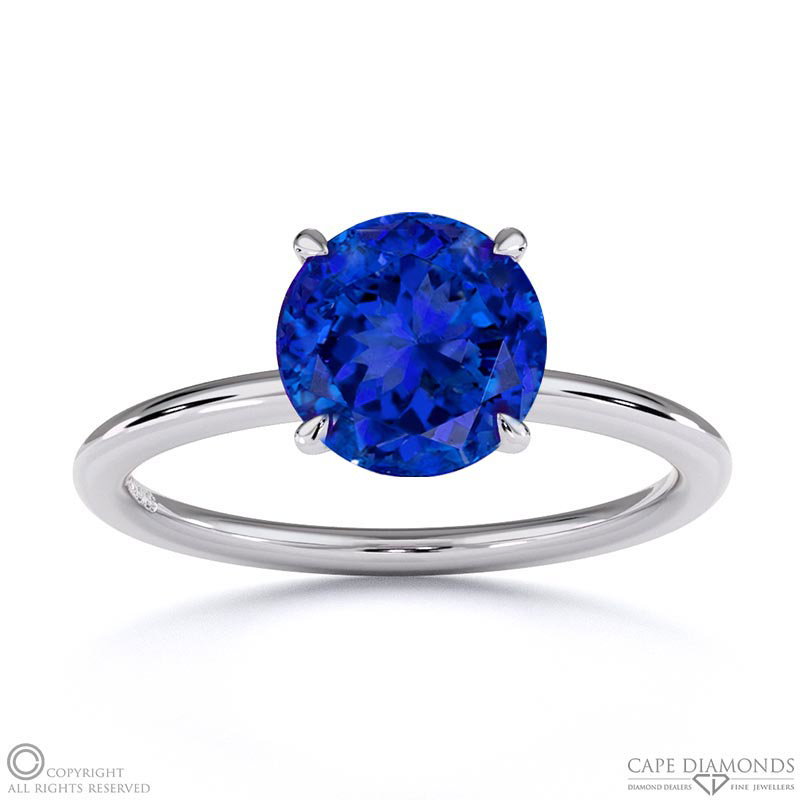 Tanzanite Round Hidden Halo Engagement Ring White Gold