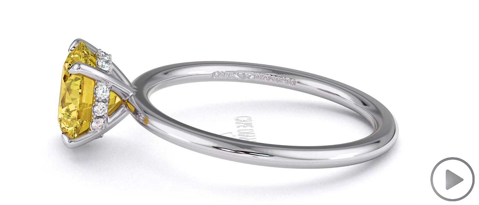 Yellow Natural Diamond Round Hidden Halo Engagement Ring White Gold top video