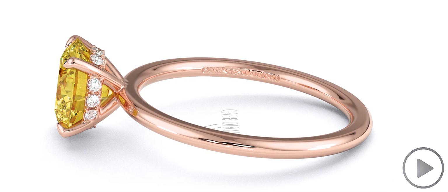 Yellow Natural Diamond Round Cut Hidden Halo Engagement Ring Rose Gold top video