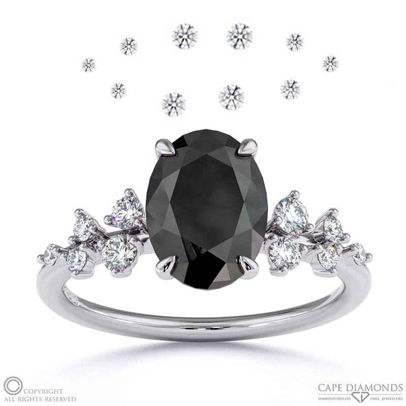 Black Lab Grown Diamond Oval Stardust Engagement Ring White Gold