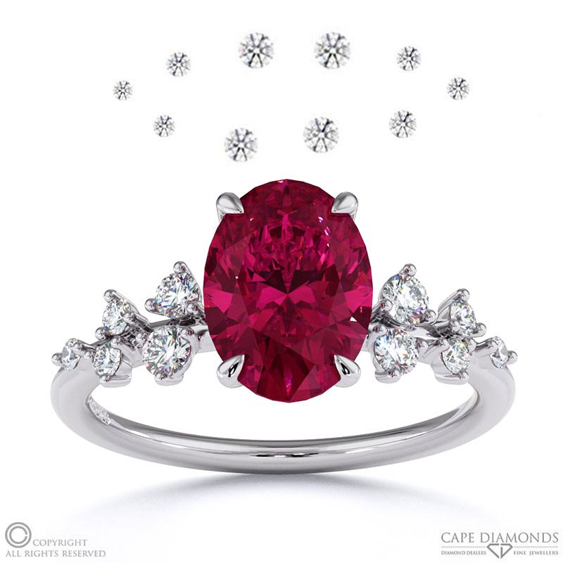 Ruby Oval Stardust Engagement Ring White Gold
