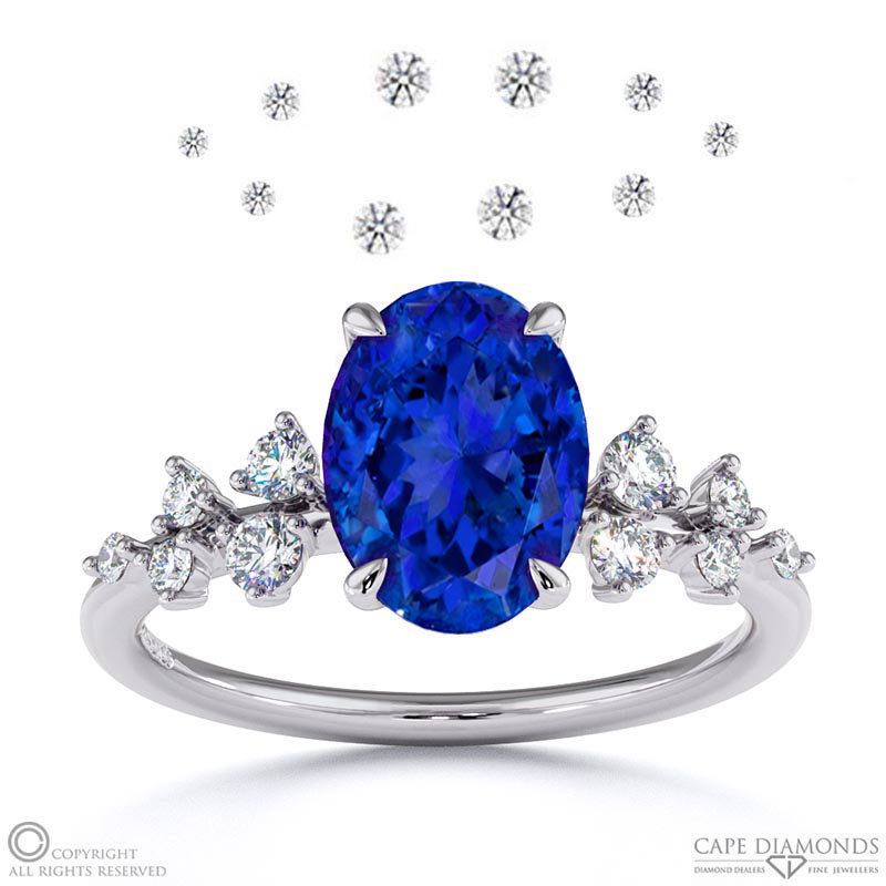 Tanzanite Oval Stardust Engagement Ring White Gold