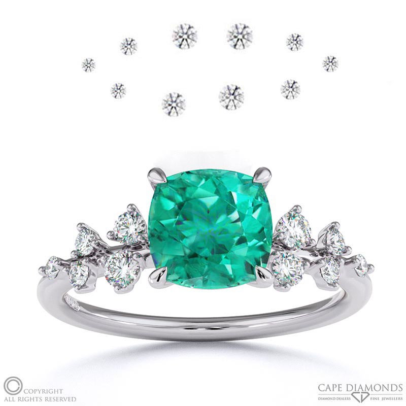Emerald Cushion Cut Stardust Engagement Ring White Gold