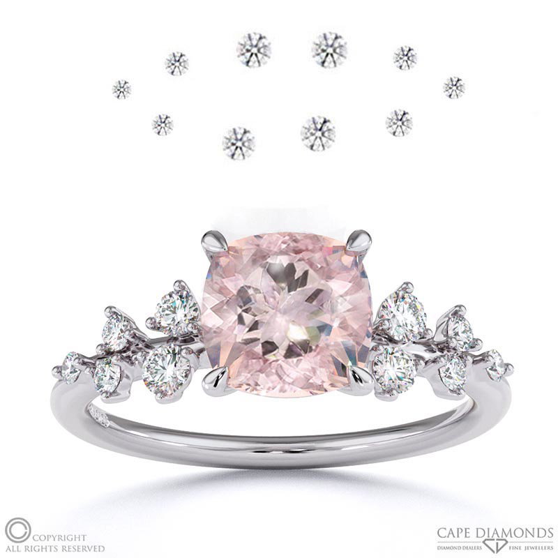 Morganite Cushion Cut Stardust Engagement Ring White Gold