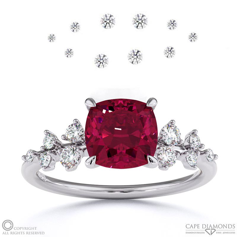 Ruby Cushion Cut Stardust Engagement Ring White Gold