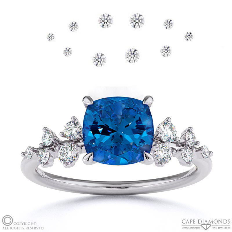 Sapphire Cushion Cut Stardust Engagement Ring White Gold