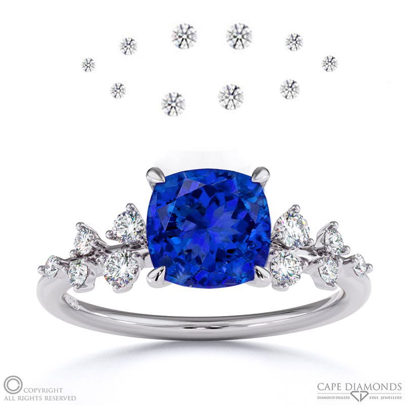 Tanzanite Cushion Cut Stardust Engagement Ring White Gold