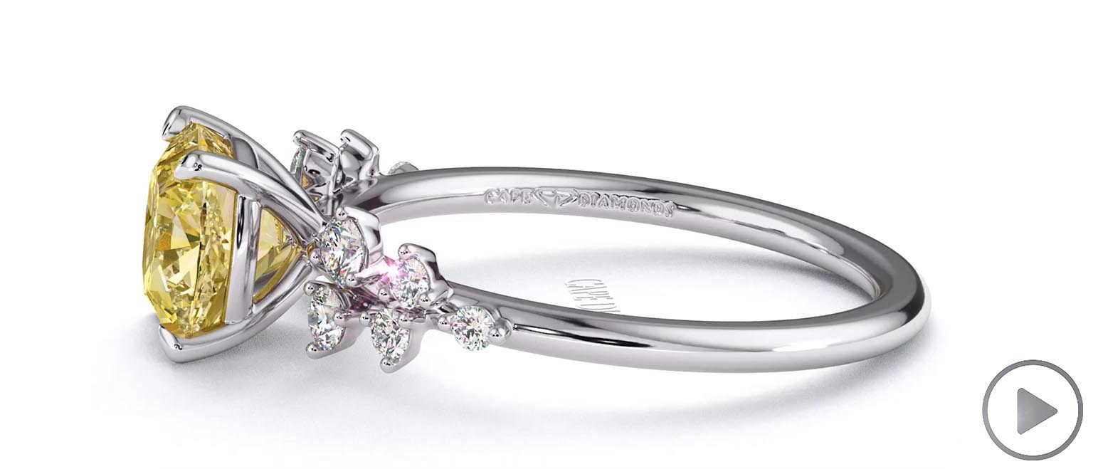 Stardust Yellow Natural Diamond Celestial Cushion Cut Engagement Ring White Gold top video