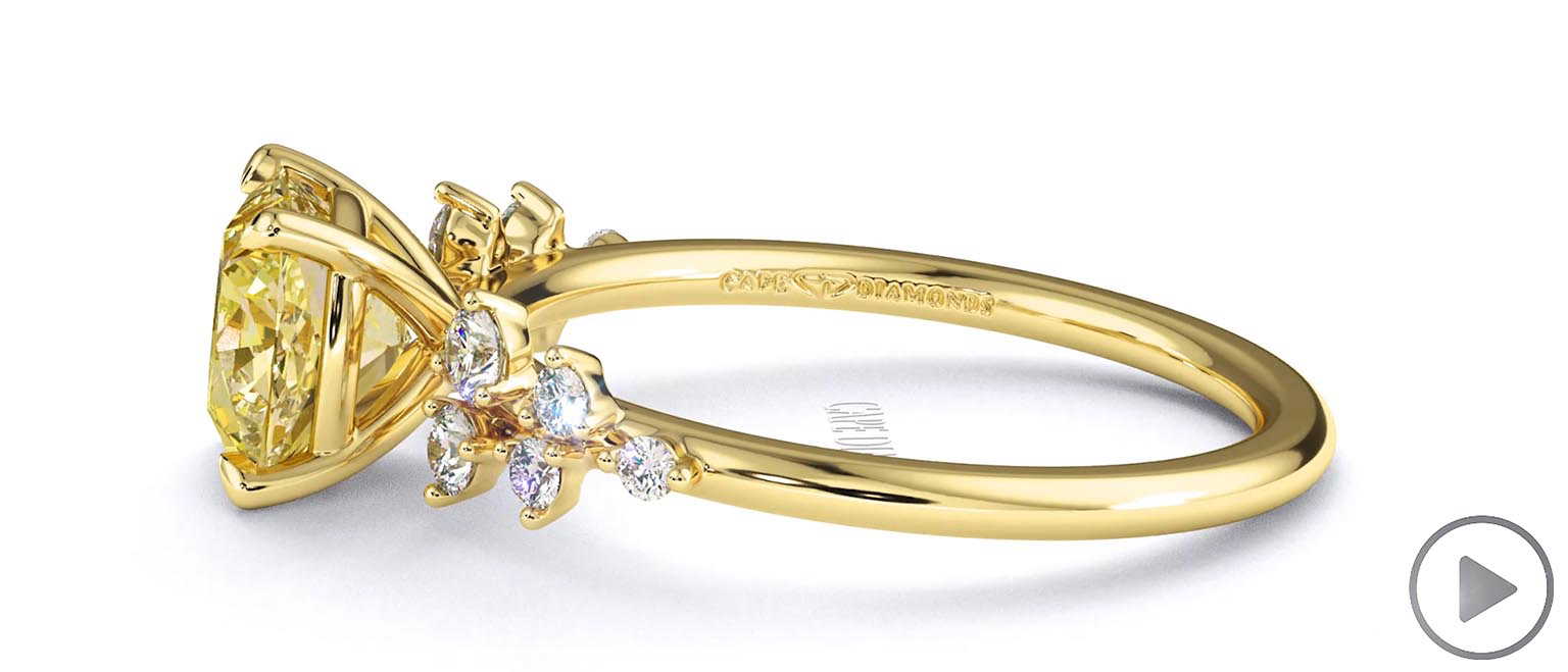Stardust Yellow Lab Grown Diamond Celestial Cushion Cut Engagement Ring Yellow Gold top video