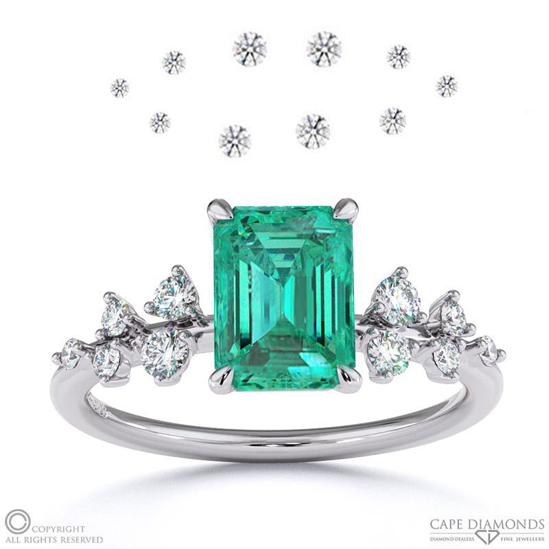 Tourmaline Stardust Emerald Cut Engagement Ring White Gold