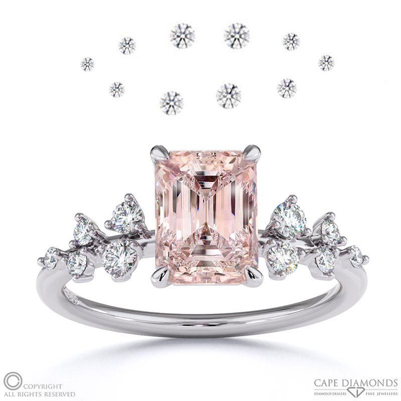 Morganite Emerald Cut Stardust Engagement Ring White Gold