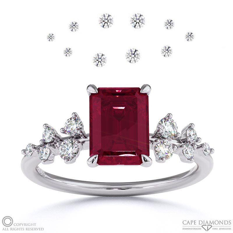 Ruby Emerald Cut Stardust Engagement Ring White Gold