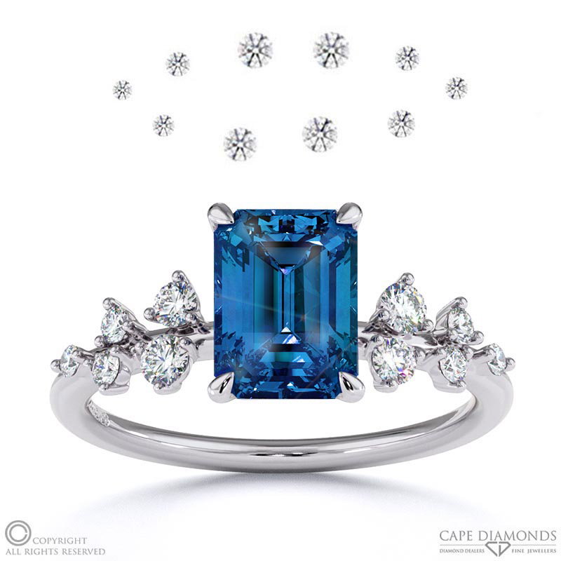 Tanzanite Emerald Cut Stardust Engagement Ring White Gold