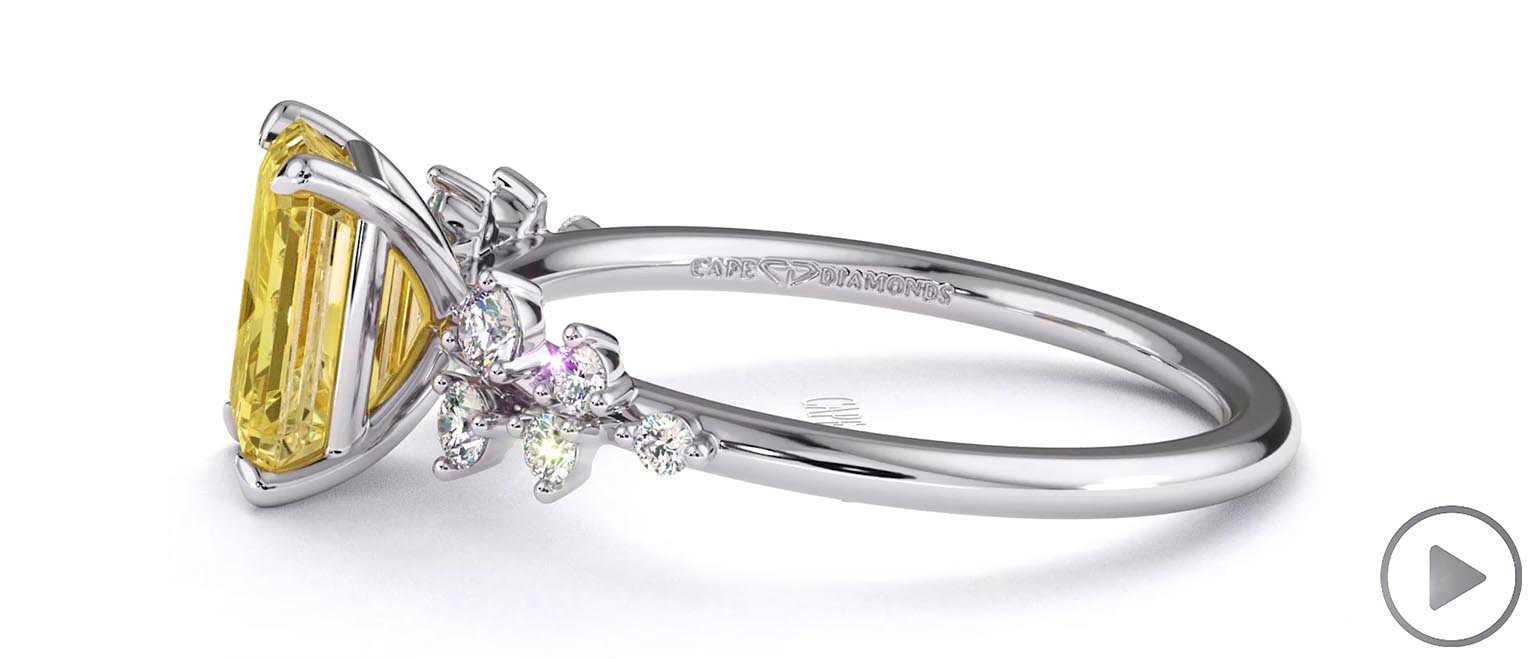 Stardust Yellow Natural Diamond Celestial Emerald Engagement Ring White Gold top video