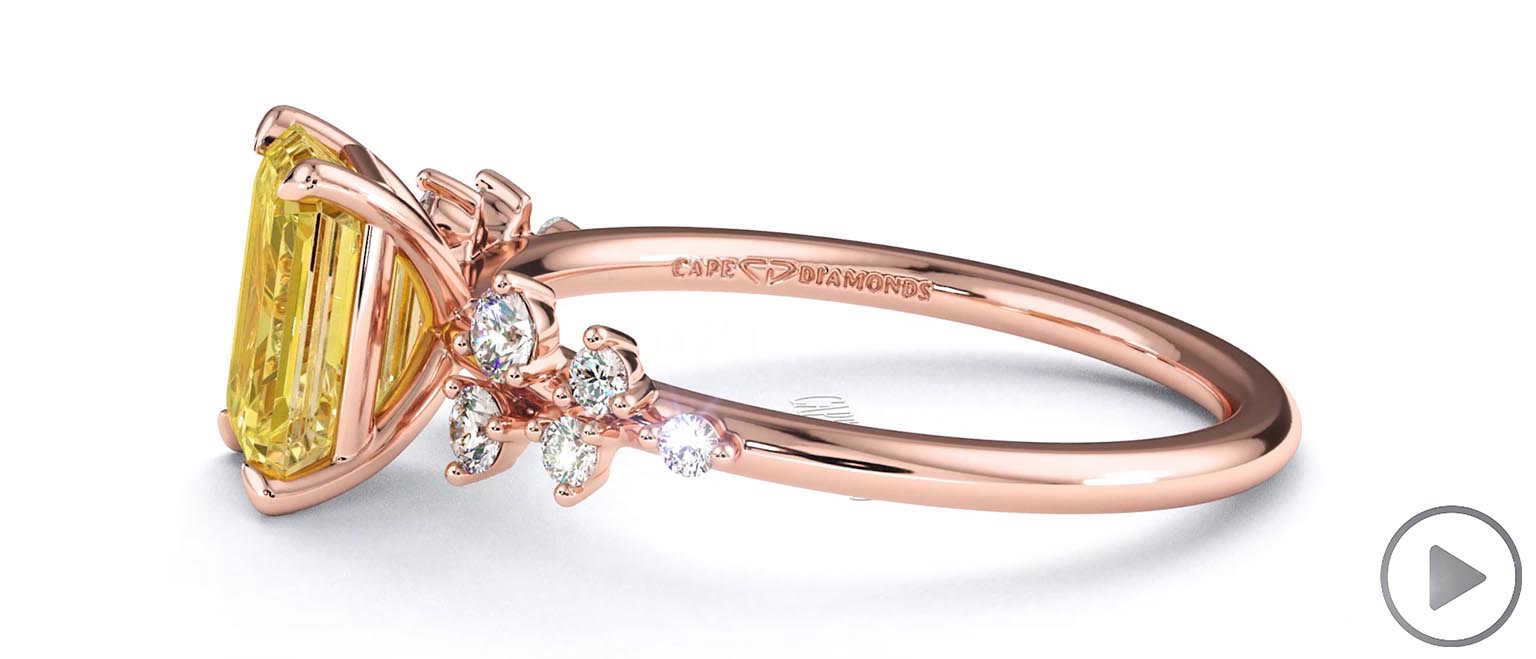 Stardust Yellow Natural Diamond Celestial Emerald Engagement Ring Rose Gold top video
