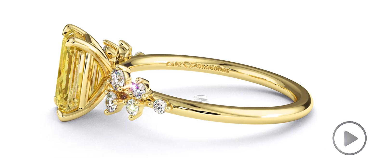 Stardust Yellow Lab Grown Diamond Celestial Emerald Cut Engagement Ring Yellow Gold top video