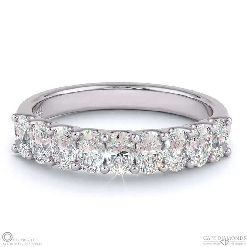 Oval Diamonds U-Shaped Womans Wedding Band White Gold Eternity