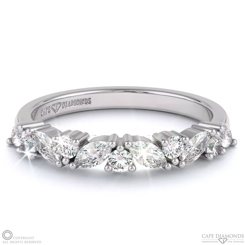 Marquise Round Diamonds Womans Wedding Band White Gold