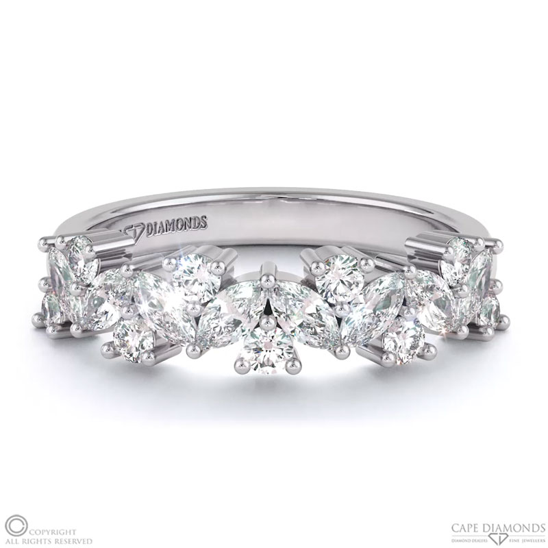 Marquise Double  Round Diamonds Womans Wedding Band White Gold