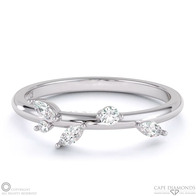 Leaf Marquise And Round 5 Diamonds Womans Wedding Band White Gold
