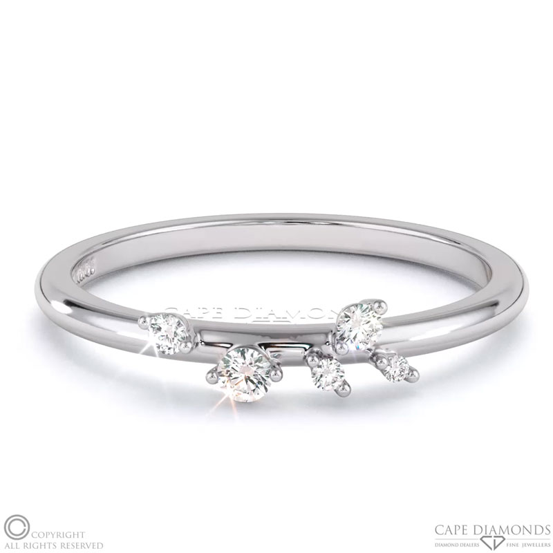 Scattered Star Dust Round Diamond Womans Wedding Band 5 Stone White Gold