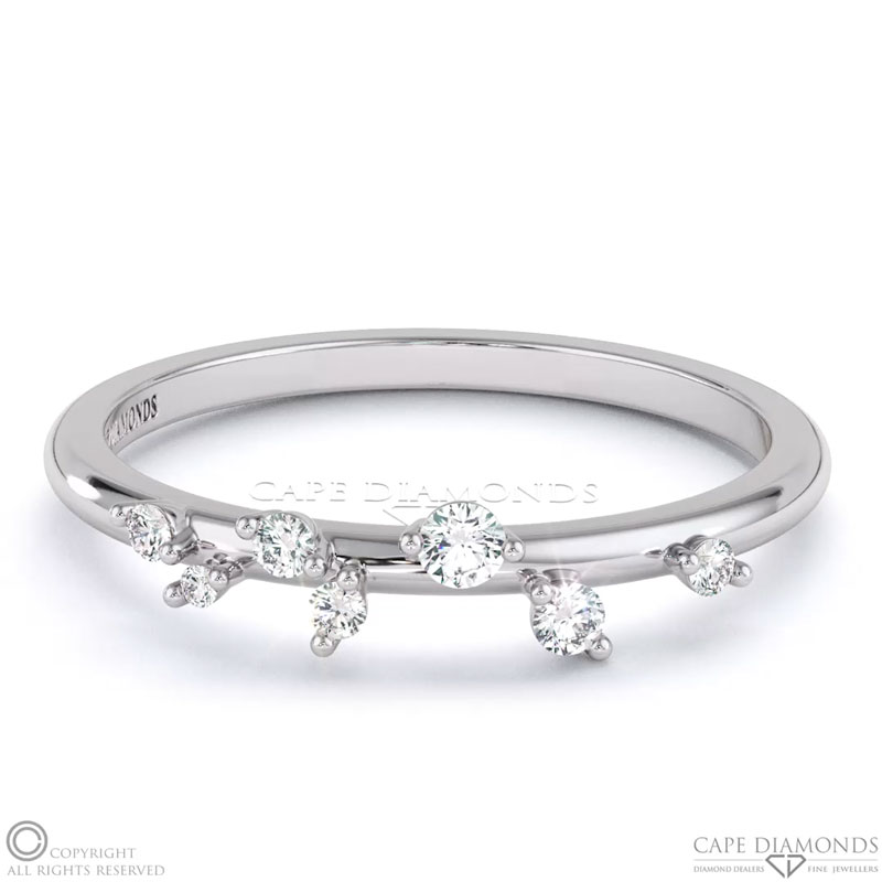 Scattered Star Dust Round Diamond Womans Wedding Band 7 Stone White Gold
