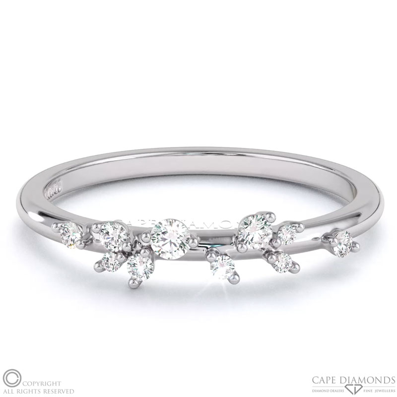 Scattered Star Dust Round Diamond Womans Wedding Band 9 Stone Platinum