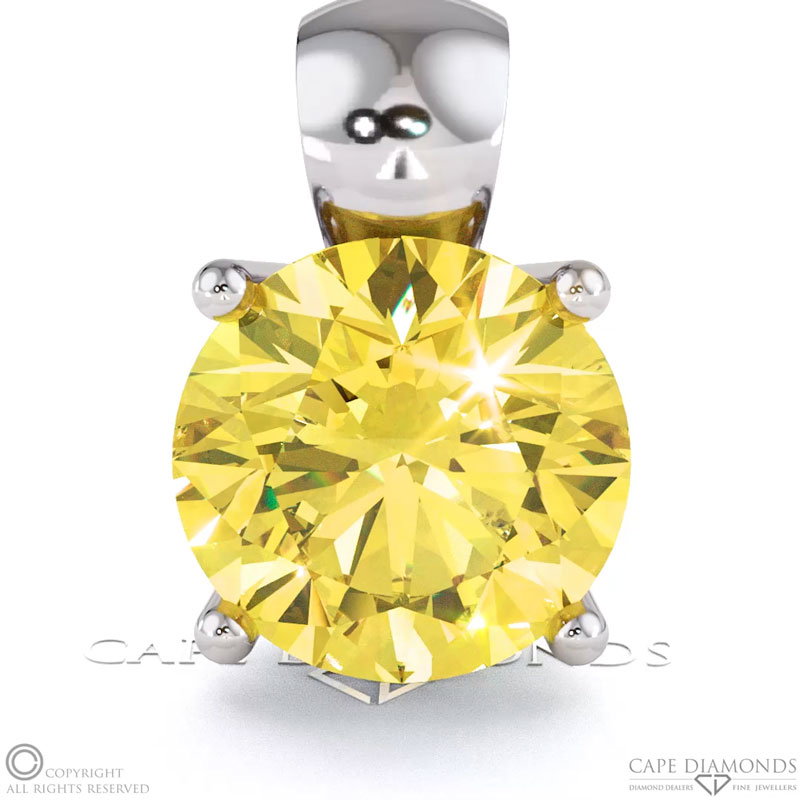Lab Yellow Diamond White Gold 4 Claw Pendant