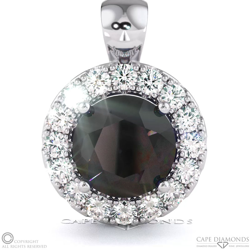 Lab Black Diamond White Gold Halo Pendant