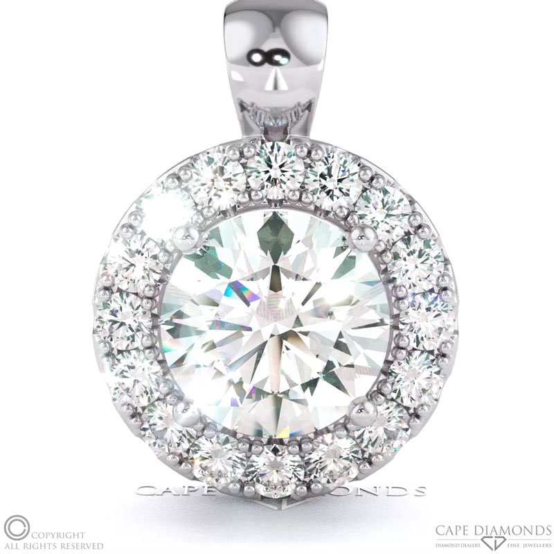 Lab White Diamond White Gold Halo Pendant