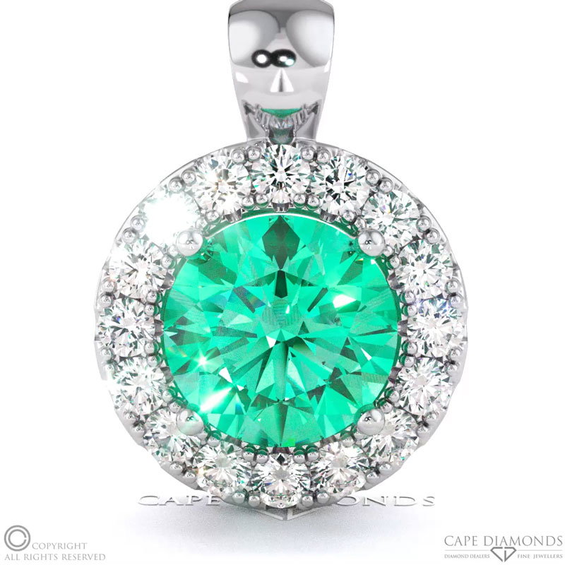 Emerald White Gold Halo Pendant