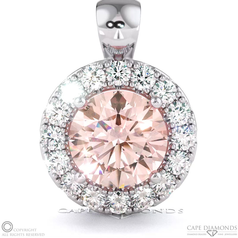 Morganite White Gold Halo Pendant