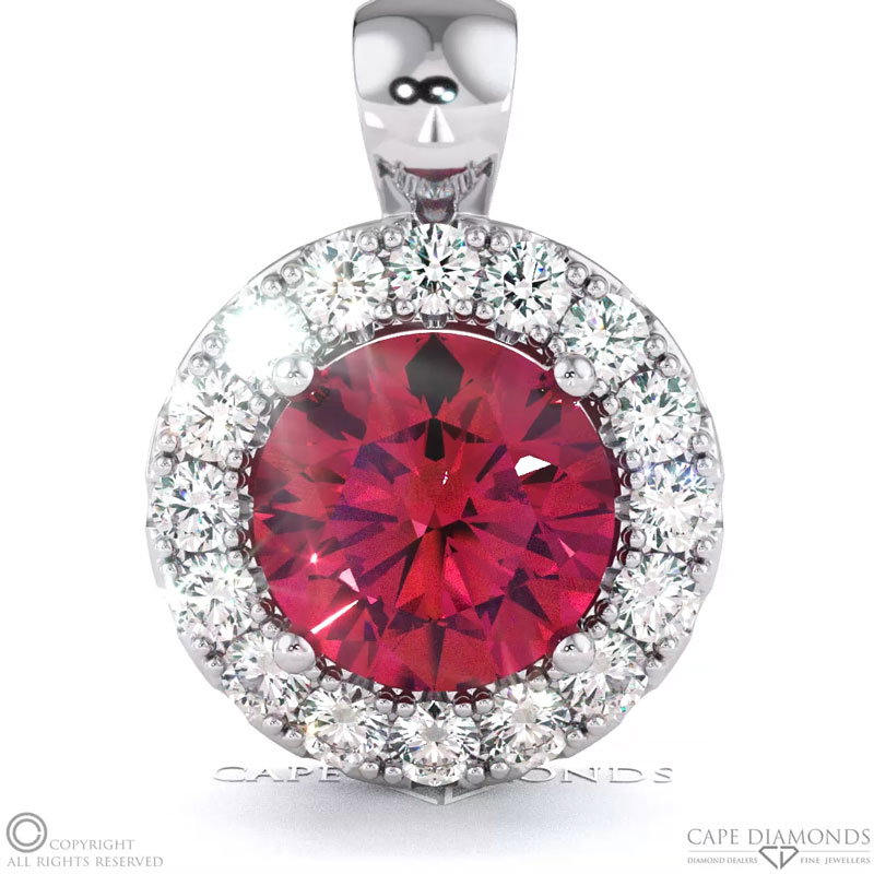 Ruby White Gold Halo Pendant