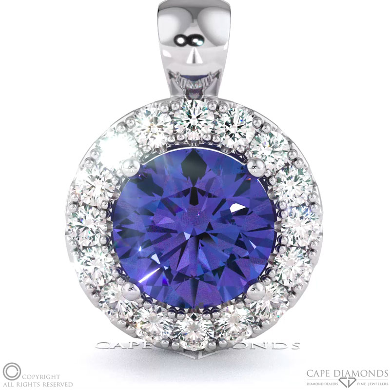Tanzanite White Gold Halo Pendant