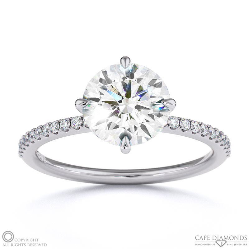 Lab Grown Diamond Round Cut East To West Setting Pave Engagement Ring White Gold