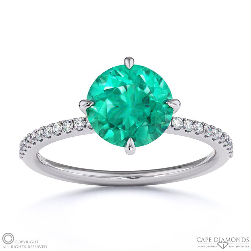 Tourmaline Round Cut East To West Setting Pave Engagement Ring White Gold