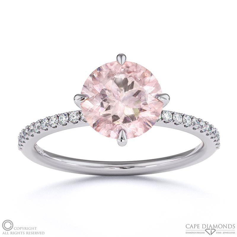 Morganite Round Cut East To West Setting Pave Engagement Ring White Gold