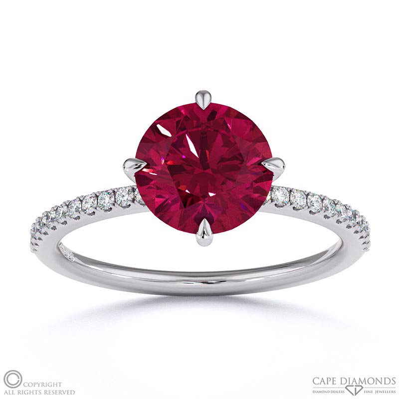 Ruby Round Cut East To West Setting Pave Engagement Ring White Gold