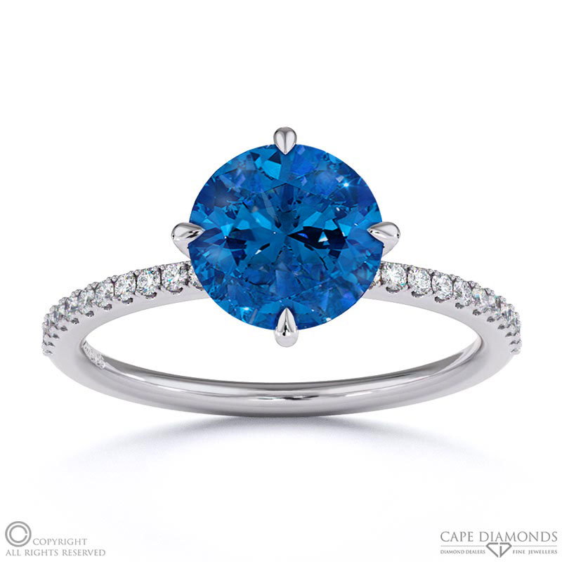Sapphire Round Cut East To West Setting Pave Engagement Ring White Gold