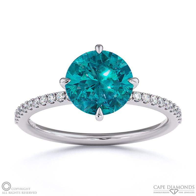 Alexandrite Round Cut East To West Setting Pave Engagement Ring White Gold