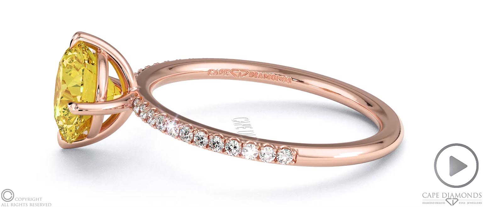 Yellow Natural Diamond Round Cut East To West Setting Pave Engagement Ring Rose Gold top video