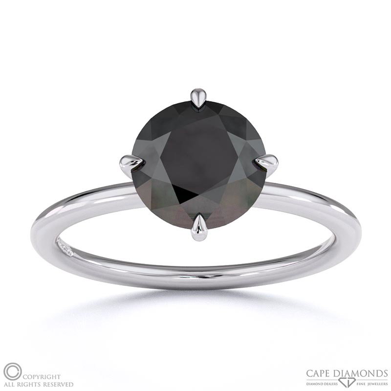 Black Lab Grown Diamond Round Cut East To West Setting Solitaire Engagement Ring White Gold