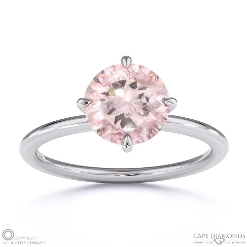 Morganite Round Cut East To West Setting Solitaire Engagement Ring White Gold