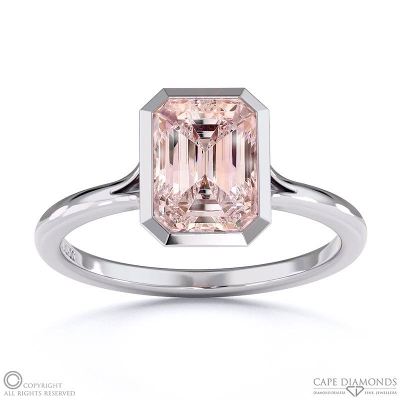 Morganite Emerald Cut Bezel Setting Split Band White Gold Engagement Ring