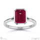 ruby emerald cut bezel setting split band white gold engagement ring with 9k white gold metal and emerald shape diamond